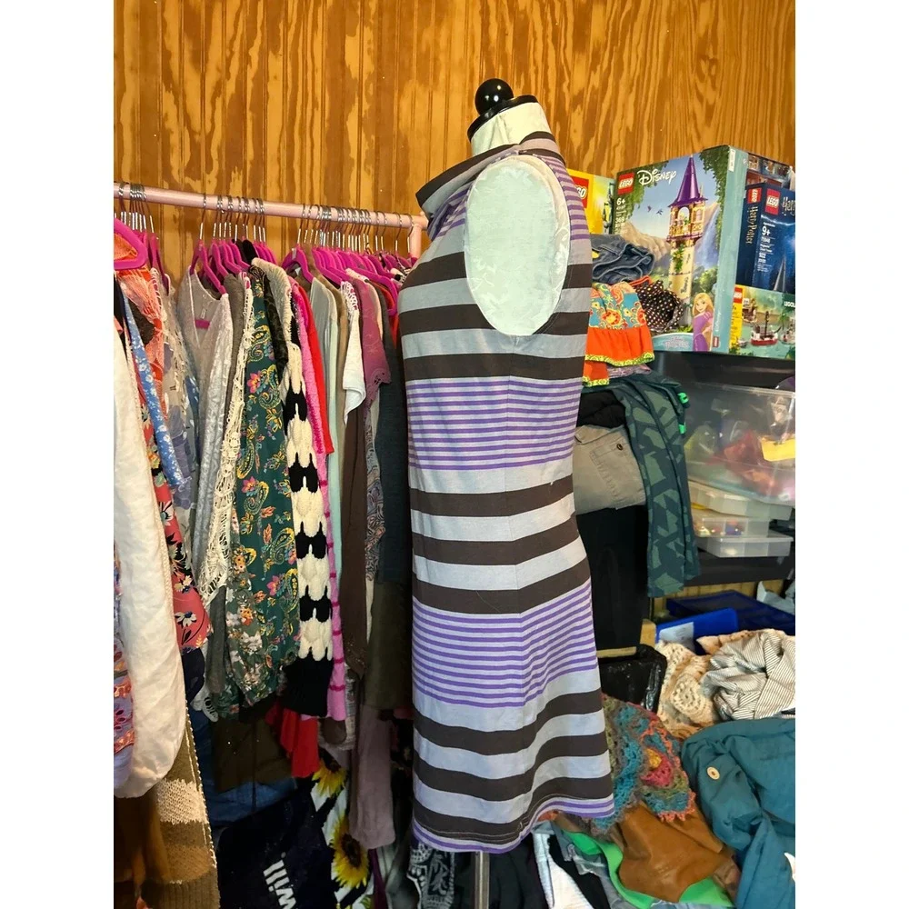 Patagonia Outdoors Purple‎ Striped Cowl Neck Sleeveless Cotton Dress Fitted M